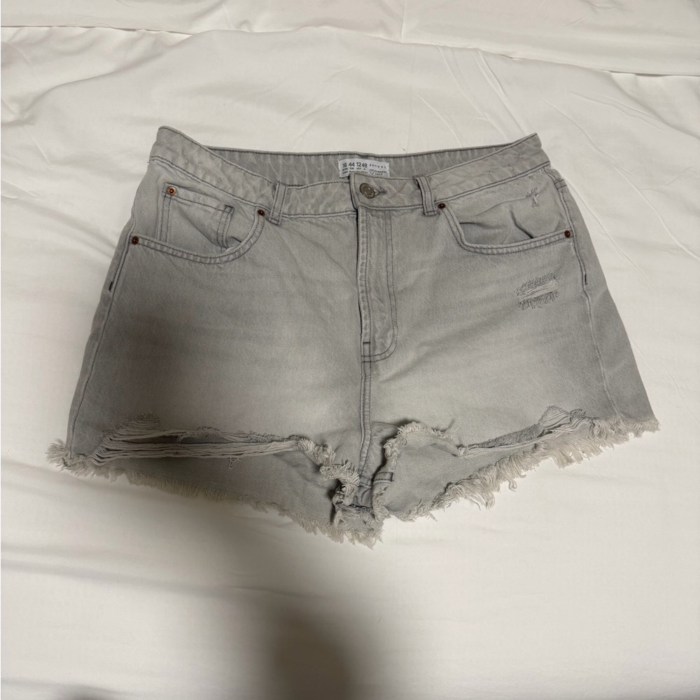 Gray Distressed Denim Shorts
